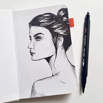 Bruynzeel Fineliner Brush pen liner cu două vârfuri   în set - 12 buc