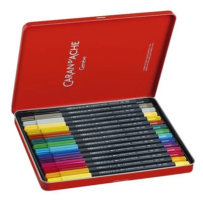 Caran d'Ache Fibralo Brush Pen markere tip pensulă  în set  - 15 buc, în cutie metalică