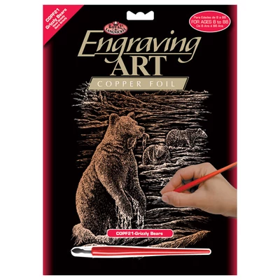 Set tablou gravură cu stilou gravură , 20x25 cm - Urși Grizzly, cupru