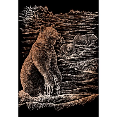 Set tablou gravură cu stilou gravură , 20x25 cm - Urși Grizzly, cupru