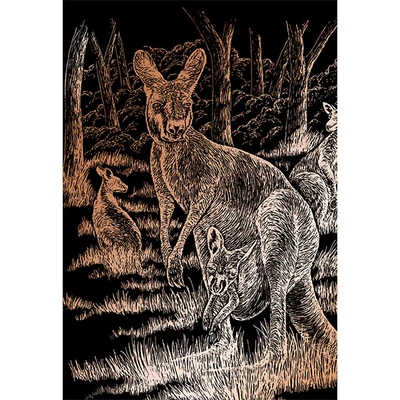 Set tablou gravură cu stilou gravură , 20x25 cm - Canguri, cupru