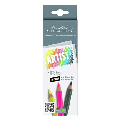 Set creioane Cretacolor Artist Studio Mega, 6 buc., neon + grafit