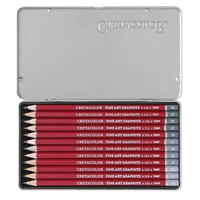 Set creioane grafit Cretacolor Fine Art Graphite - 12 buc, cutie metalica