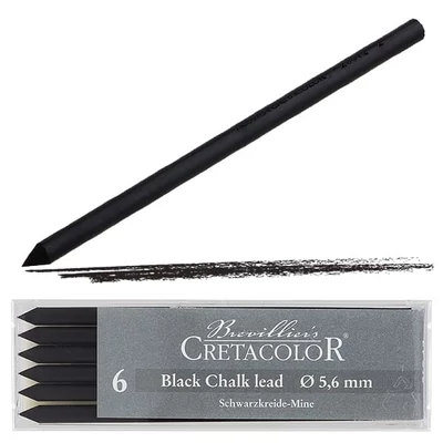 Mină creion mecanic Cretacolor, 5,6 mm - pastel negru, 6 buc