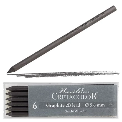 Mină creion mecanic  Cretacolor, 5,6 mm - grafit, 2B, 6 buc