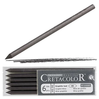 Mină creion mecanic Cretacolor, 5,6 mm - grafit, 4B, 6 buc