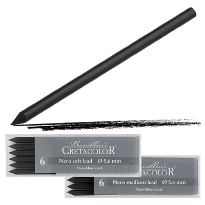 Mină creion mecanic Cretacolor, 5,6 mm - nero, 2 durități, 6 buc