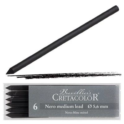 Mină creion mecanic Cretacolor, 5,6 mm - nero, mediu, 6 buc