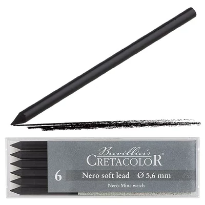 Mină creion mecanicCretacolor, 5,6 mm - carbon, moale, 6 buc