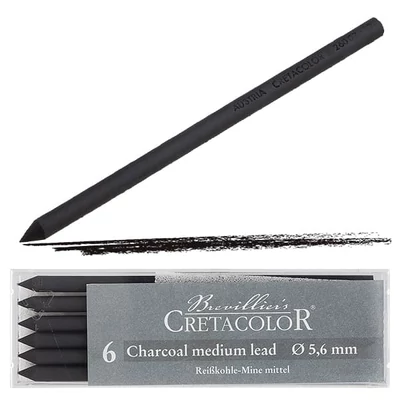 Mină creion mecanicCretacolor, 5,6 mm - carbon, mediu, 6 buc