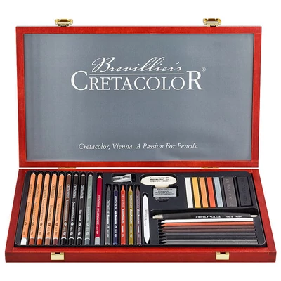 Set de desen și schiță Cretacolor Ultimo, 35 buc, cutie de lemn