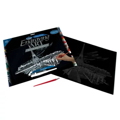 Set tablou gravură cu stilou gravură , 29x39 cm - Turnul Eiffel, argintiu