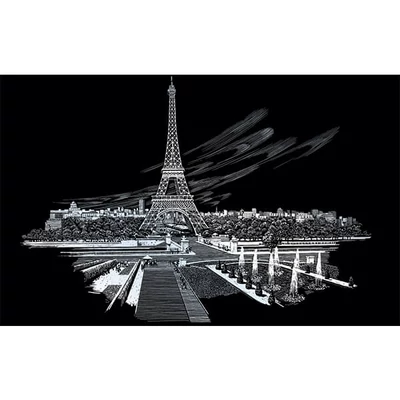 Set tablou gravură cu stilou gravură , 29x39 cm - Turnul Eiffel, argintiu
