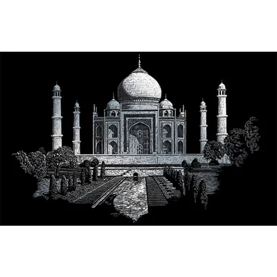 Set tablou gravură cu stilou gravură , 29x39 cm - Taj Mahal, argintiu