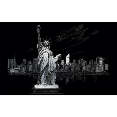 Set tablou gravură cu stilou gravură , 29x39 cm - Statuia Libertății, argintiu
