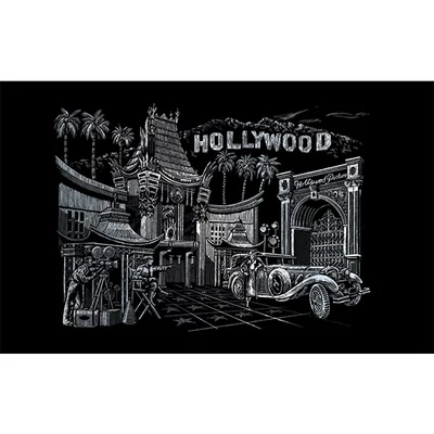 Set tablou gravură cu stilou gravură , 29x39 cm - Hollywood, argintiu