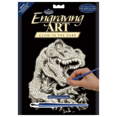 Kit de gravare a schițelor cu pix, 20x25 cm - Dinozaur, strălucire în întuneric
