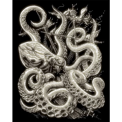 Set tablou gravură cu stilou gravură 20x25 cm - Octopus, strălucire în întuneric