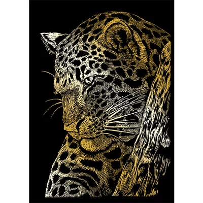 Set tablou gravură cu stilou gravură , 12x18 cm - Leopard, auriu