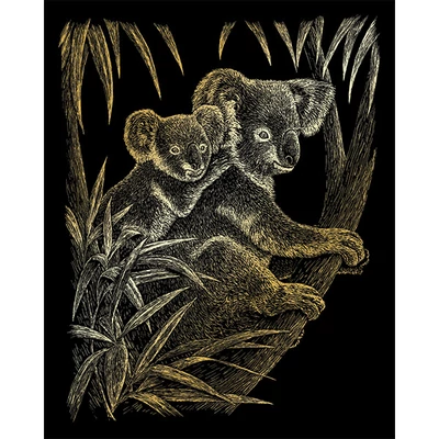 Set tablou gravură cu stilou gravură , 20x25 cm - Koala, auriu