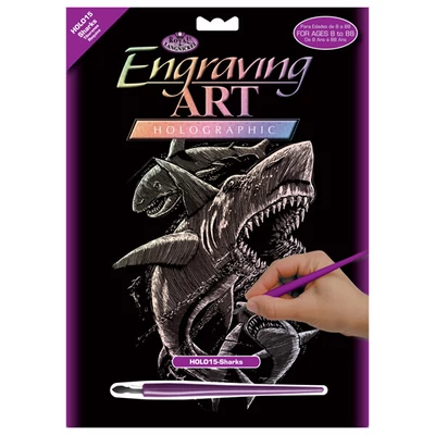 Kit gravare zgarietura cu zgarietura, 20x25 cm - Sharks, holografic