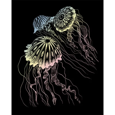 Set de gravură zgârietură cu stilou răzuit, 20x25 cm - Meduza, holografic