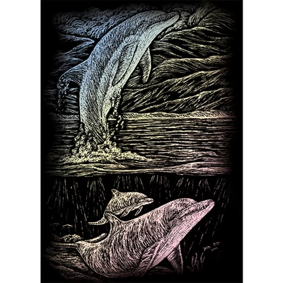 Set tablou gravură cu stilou gravură , 12x18 cm - Delfin, holografic