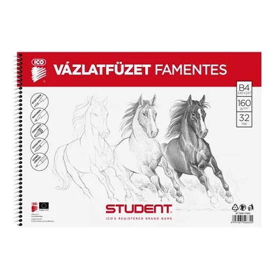 Caiet de schițe ICO Student, 160 g, 32 pagini, B4, fără lemn, spiralat