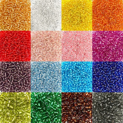 Mărgele rocailles, transparente, cu căptușeală argintie, 2 mm - în diverse culori 