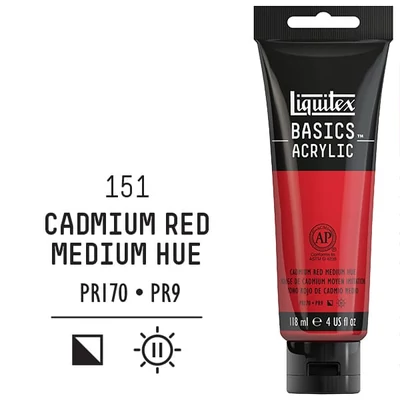 Liquitex Basics vopsea acrilică, 118 ml - 151, cadmium red medium hue