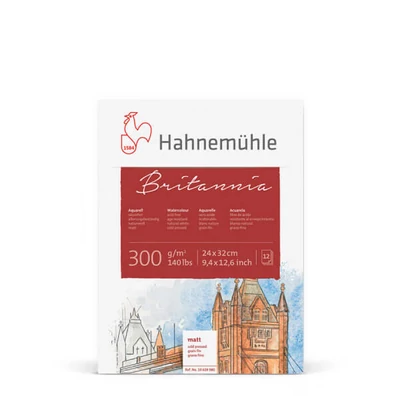 Bloc de acuarelă Hahnemühle Britannia, 300 g, 12 coli, ușor rugoasă, 24x32 cm