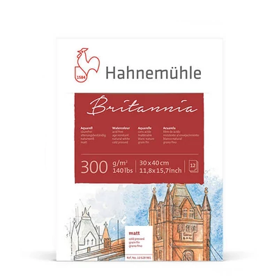 Bloc de acuarelă Hahnemühle Britannia, 300 g, 12 coli, ușor rugoasă, 30x40 cm