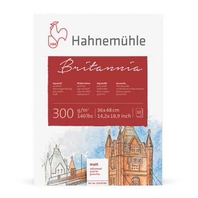 Bloc de acuarelă Hahnemühle Britannia, 300 g, 12 coli, ușor rugoasă, 36x48 cm