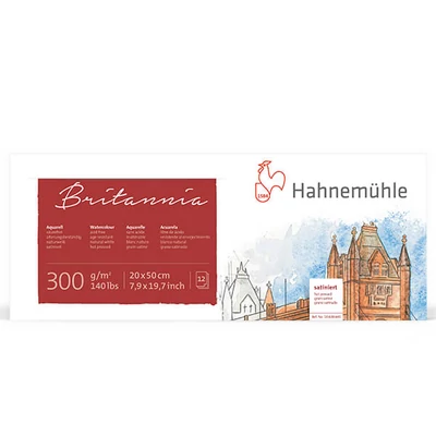 Bloc de acuarelă Hahnemühle Britannia, 300 g, 12 coli, ușor rugoasă, 20x50 cm