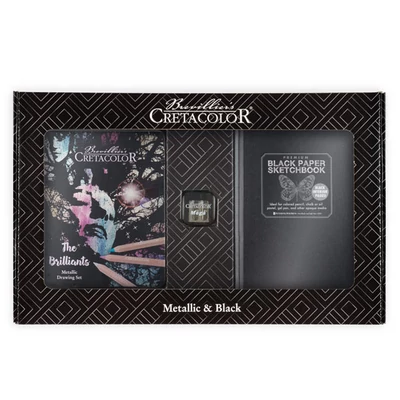 Set de desen Cretacolor Metallic and Black Set, în cutie cadou