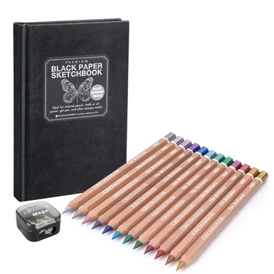 Set de desen Cretacolor Metallic and Black Set, în cutie cadou