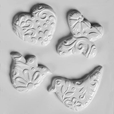 Matriță   plastic HobbyArtist - forme de primăvară, inimă, lalea, fluture, pasăre, 4 buc