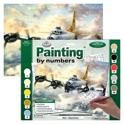 Set de colorat după numere, culori acrilice+pensulă, 29x39 cm - Avion de lupta