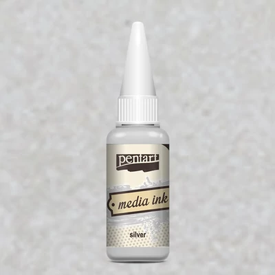 Pentart Media ink, vopsea cerneală , 20 ml - argint metalic