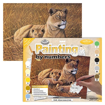 Set de colorat după numere, culori acrilice+pensulă, 29x39 cm - Leu african