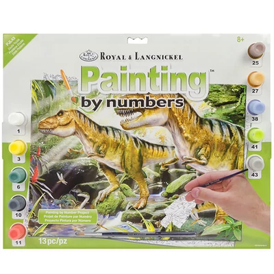 Set de colorat după numere, culori acrilice+pensulă, 29x39 cm - Dinozauri