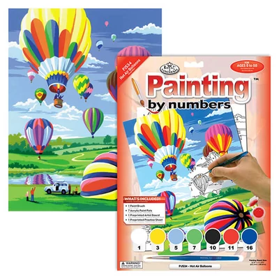 Set de colorat după numere, culori acrilice+pensulă, 22x30 cm - Balon cu aer cald