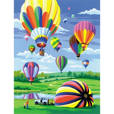 Set de colorat după numere, culori acrilice+pensulă, 22x30 cm - Balon cu aer cald
