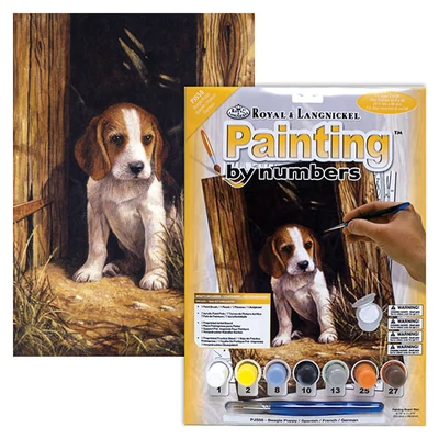 Set de colorat după numere, culori acrilice+pensulă, 22x30 cm - Beagle