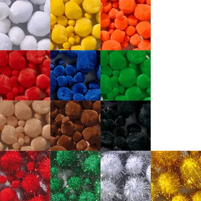 Pompon, 10-15-20-25 mm, 40 buc - in diverse culori