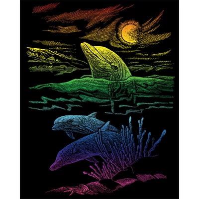 Set tablou gravură cu stilou gravură , 20x25 cm - Delfin, curcubeu