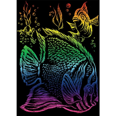 Set tablou gravură cu stilou gravură , 12x18 cm - Pește tropical, curcubeu