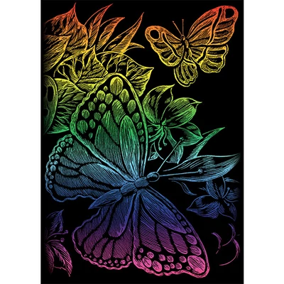 Set tablou gravură cu stilou gravură , 12x18 cm - Fluturi, curcubeu