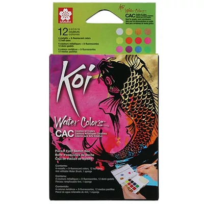 Set culori acuarelă în  recipiente Sakura Koi, 12 buc + pensulă cu rezervor de apă, culori metalice