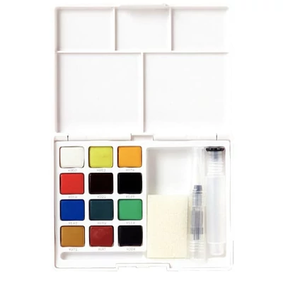 Set culori acuarelă în recipiente Sakura Koi, 12 buc + pensulă cu rezervor de apă
